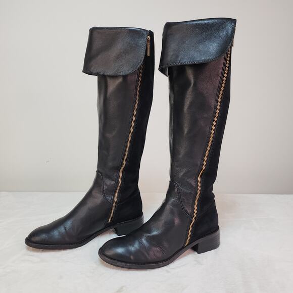 Michael Kors Shoes - Whimsigoth Equestrian Black Leather Knee High Boots 7 Steampunk Gold Glam Goth